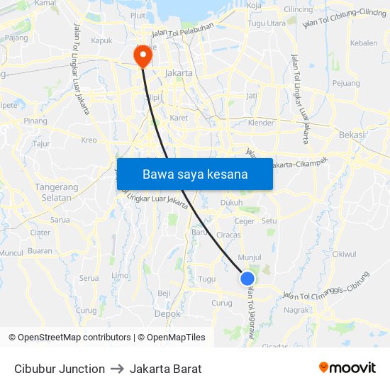Cibubur Junction to Jakarta Barat map