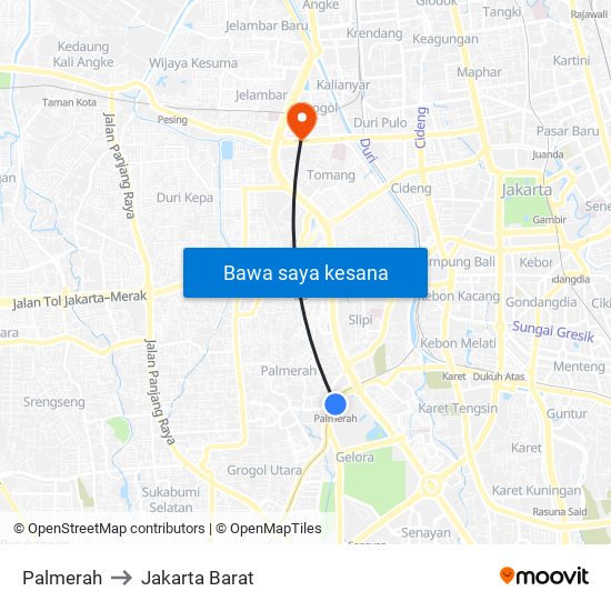 Palmerah to Jakarta Barat map