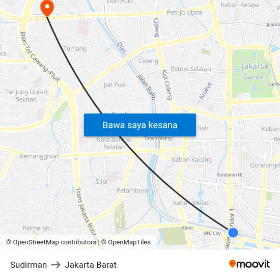 Sudirman to Jakarta Barat map