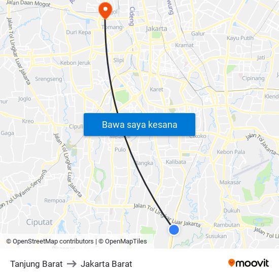 Tanjung Barat to Jakarta Barat map