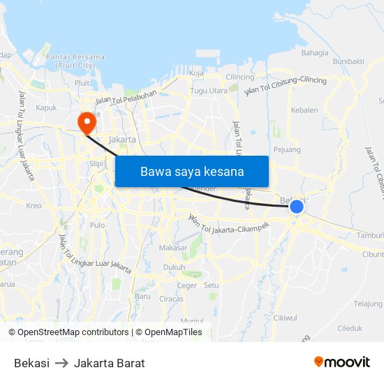 Bekasi to Jakarta Barat map