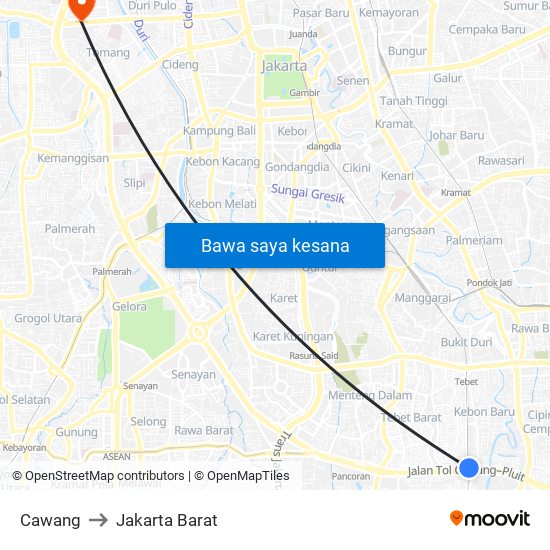 Cawang to Jakarta Barat map