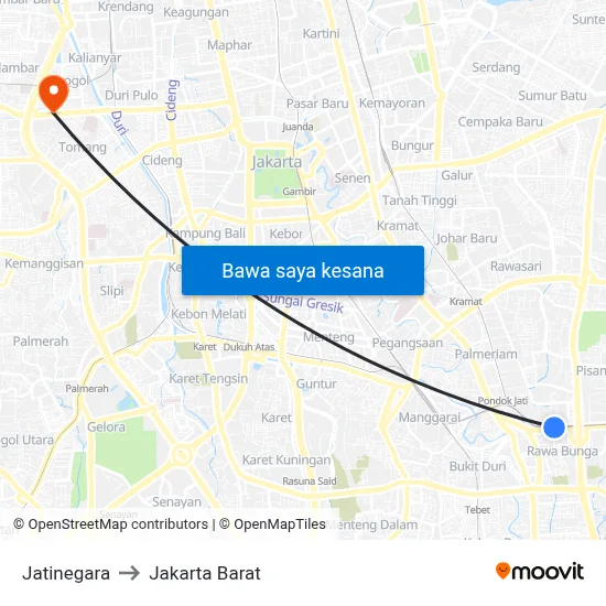 Jatinegara to Jakarta Barat map