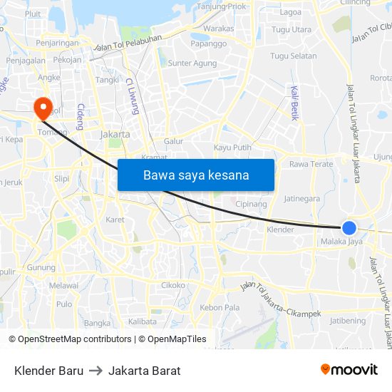 Klender Baru to Jakarta Barat map