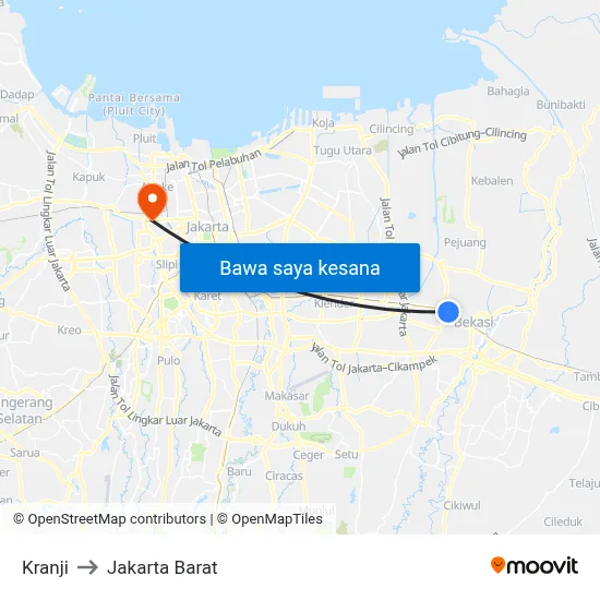 Kranji to Jakarta Barat map