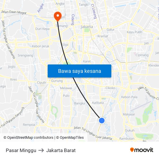 Pasar Minggu to Jakarta Barat map