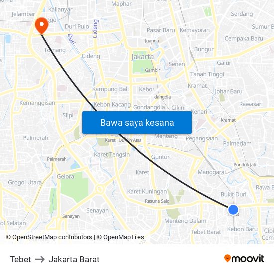 Tebet to Jakarta Barat map