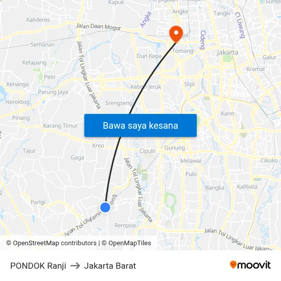 PONDOK Ranji to Jakarta Barat map