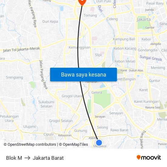 Blok M to Jakarta Barat map