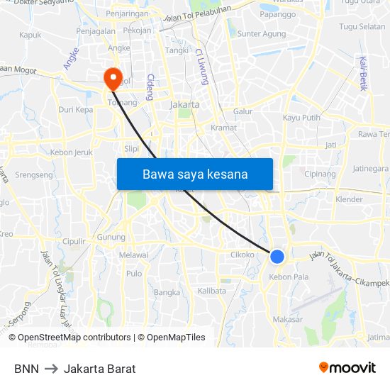 BNN to Jakarta Barat map