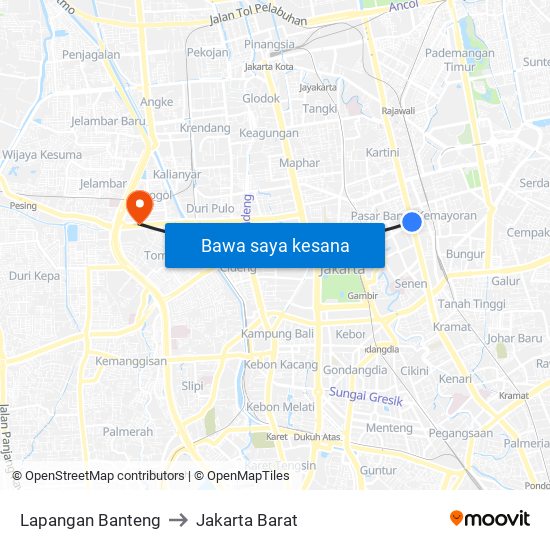Lapangan Banteng to Jakarta Barat map