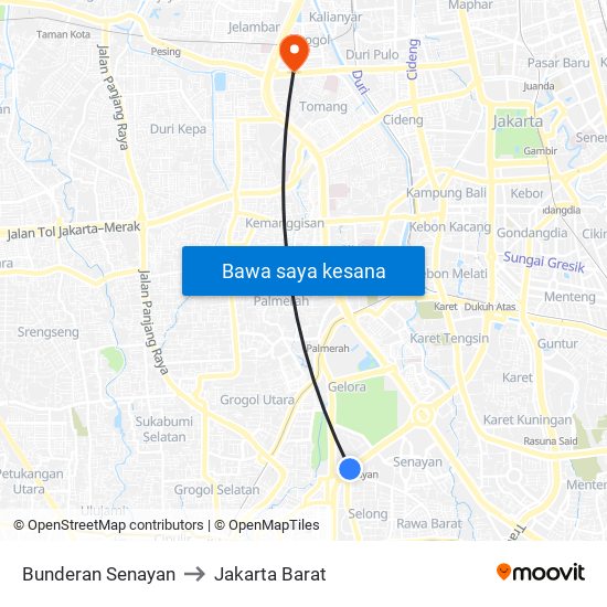 Bunderan Senayan to Jakarta Barat map