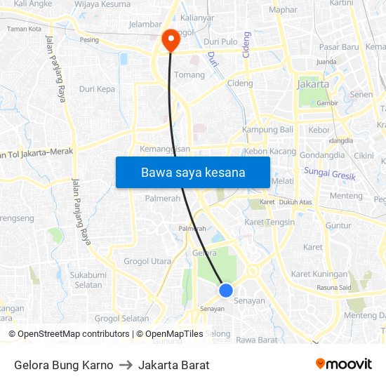Gelora Bung Karno to Jakarta Barat map