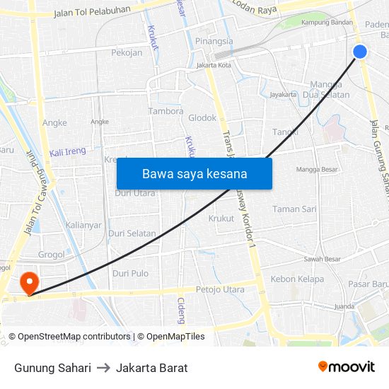 Gunung Sahari to Jakarta Barat map