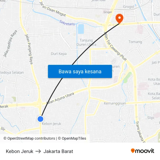 Kebon Jeruk to Jakarta Barat map
