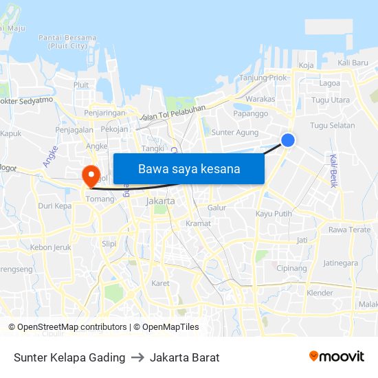 Sunter Kelapa Gading to Jakarta Barat map