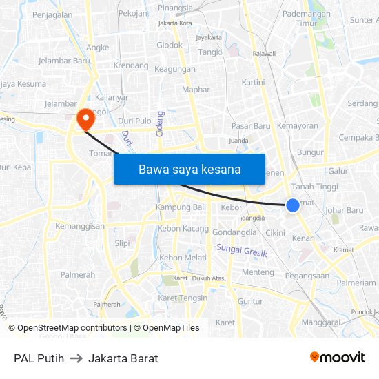 PAL Putih to Jakarta Barat map