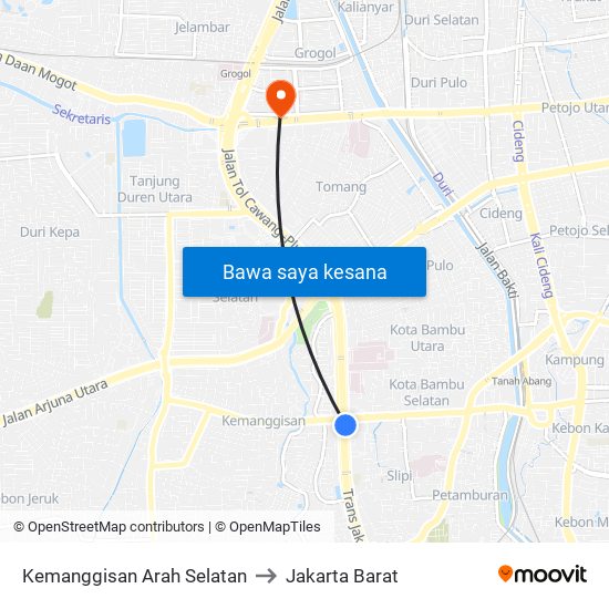 Kemanggisan Arah Selatan to Jakarta Barat map