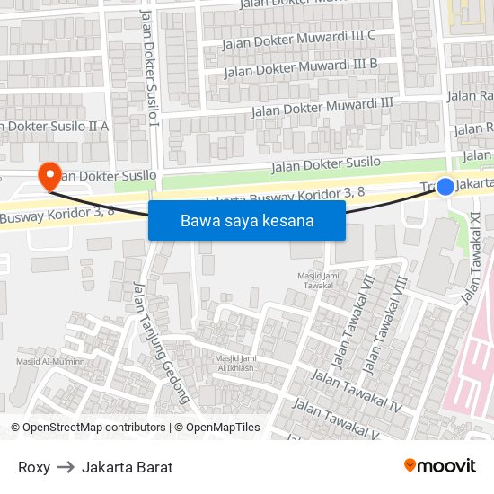Roxy to Jakarta Barat map