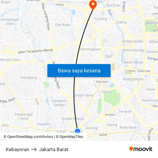 Kebayoran to Jakarta Barat map