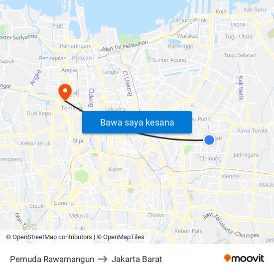 Pemuda Rawamangun to Jakarta Barat map