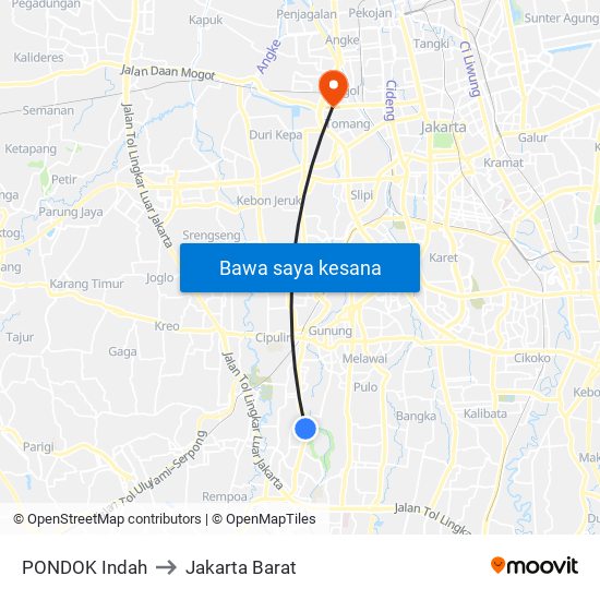 PONDOK Indah to Jakarta Barat map