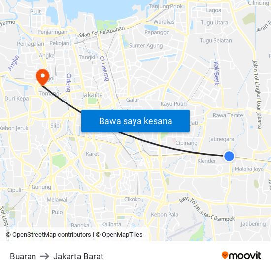 Buaran to Jakarta Barat map
