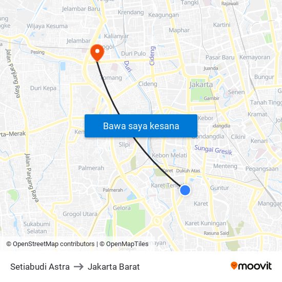 Setiabudi Astra to Jakarta Barat map