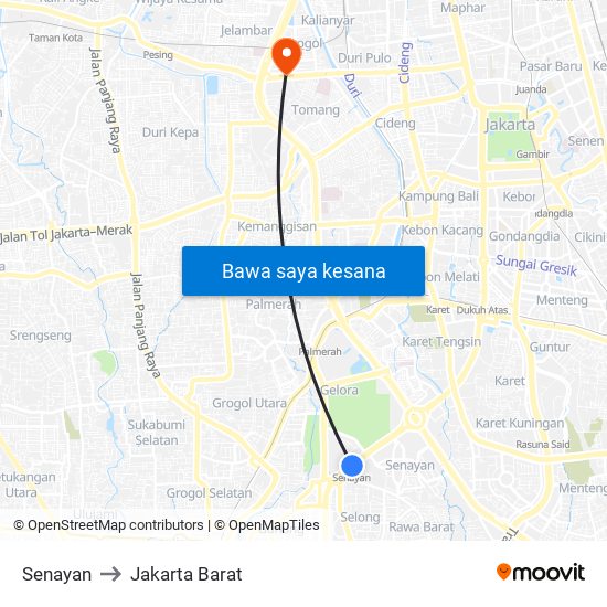 Senayan to Jakarta Barat map