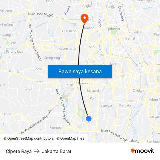 Cipete Raya to Jakarta Barat map