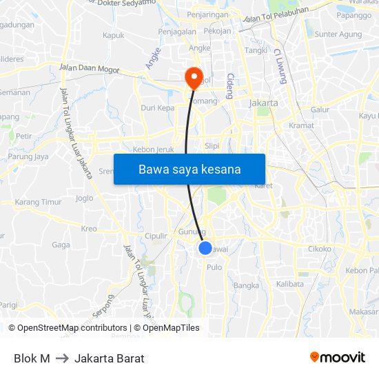 Blok M to Jakarta Barat map