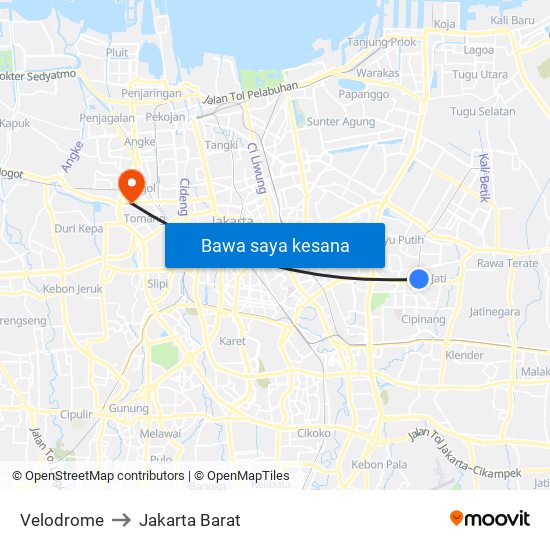 Velodrome to Jakarta Barat map