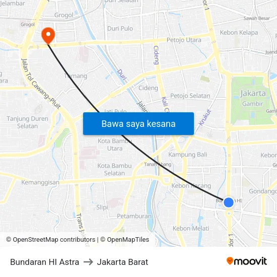 Bundaran HI Astra to Jakarta Barat map
