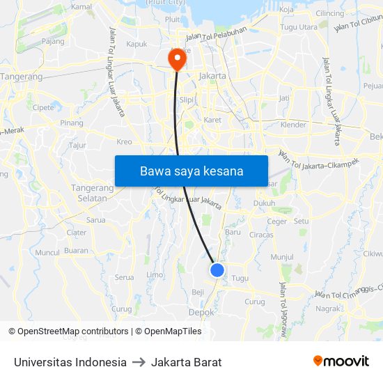 Universitas Indonesia to Jakarta Barat map