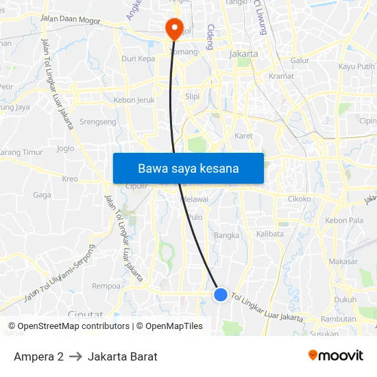 Ampera 2 to Jakarta Barat map