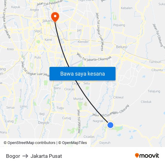 Bogor to Jakarta Pusat map