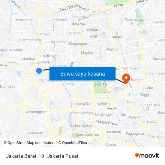 Jakarta Barat to Jakarta Pusat map