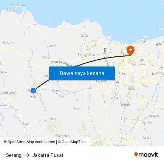 Serang to Jakarta Pusat map
