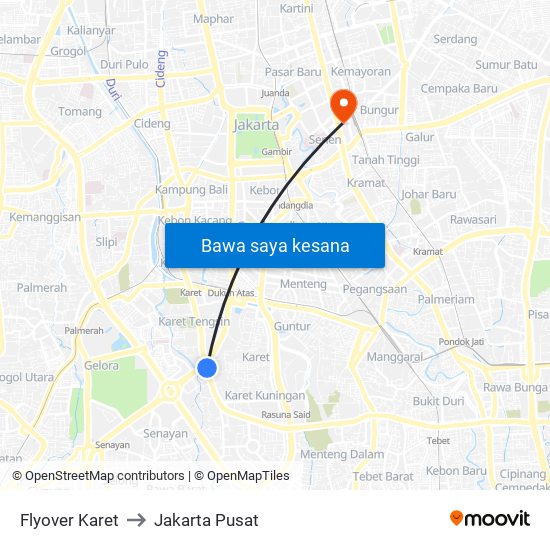 Flyover Karet to Jakarta Pusat map