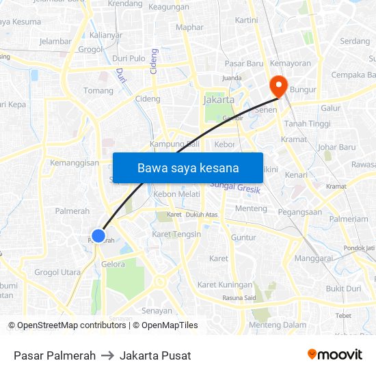 Pasar Palmerah to Jakarta Pusat map