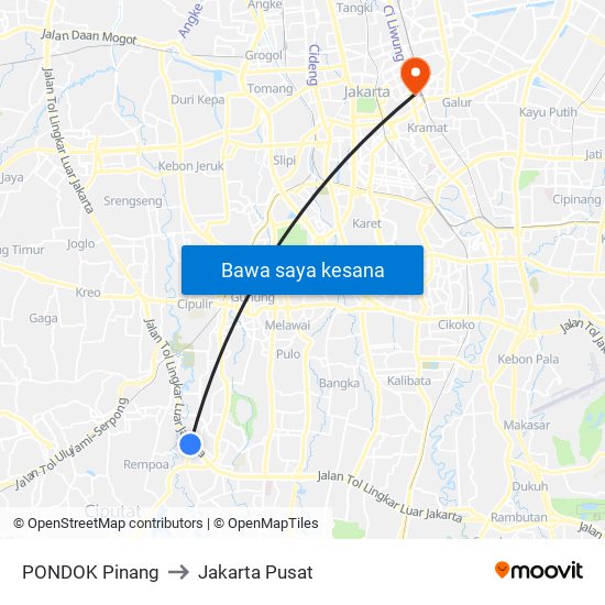 PONDOK Pinang to Jakarta Pusat map