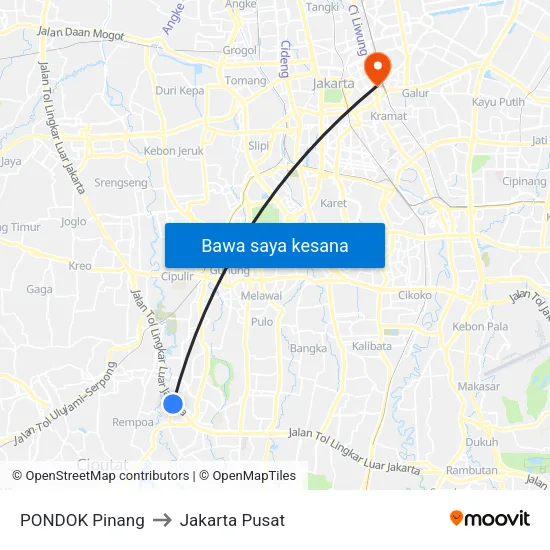 PONDOK Pinang to Jakarta Pusat map