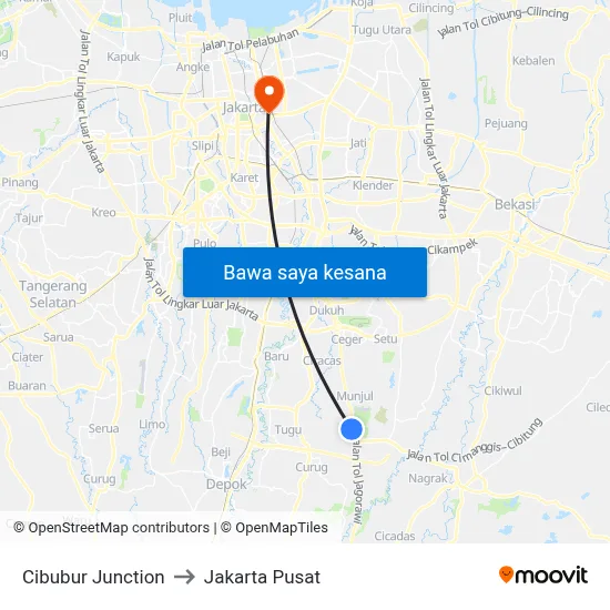 Cibubur Junction to Jakarta Pusat map
