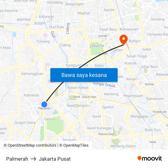 Palmerah to Jakarta Pusat map