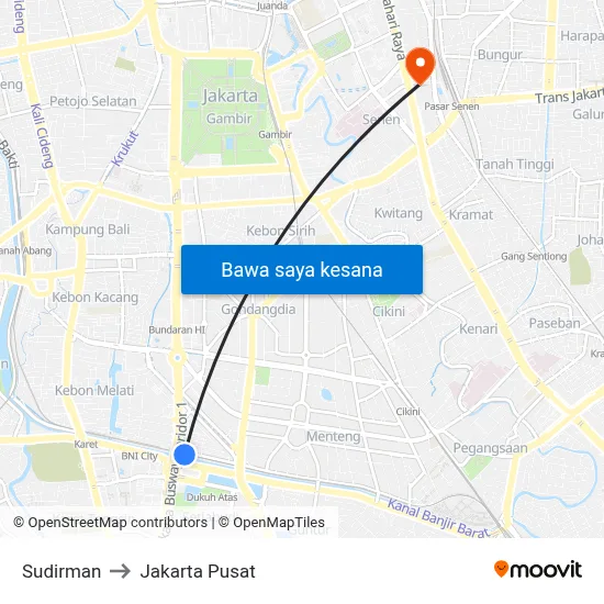 Sudirman to Jakarta Pusat map