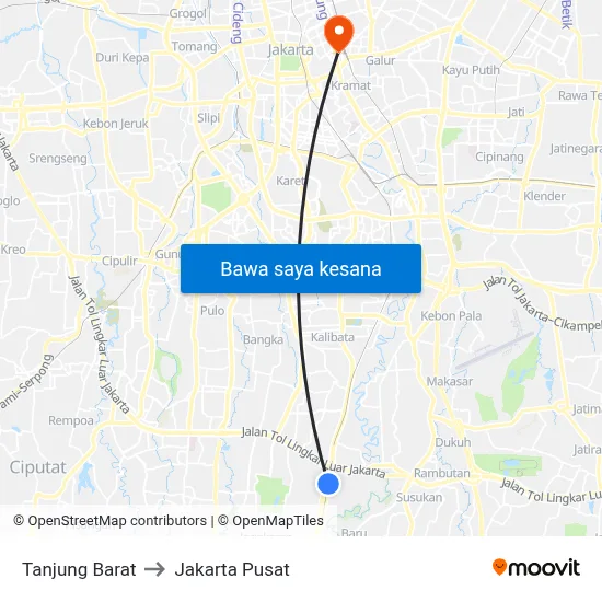 Tanjung Barat to Jakarta Pusat map