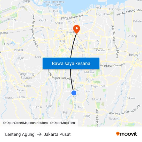 Lenteng Agung to Jakarta Pusat map