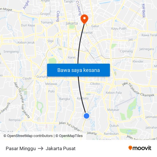 Pasar Minggu to Jakarta Pusat map