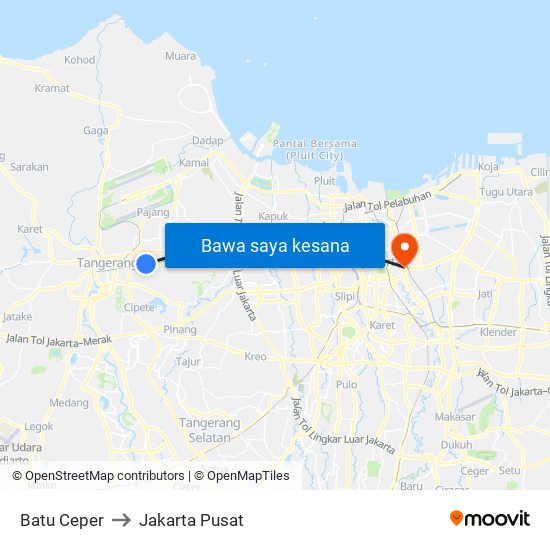 Batu Ceper to Jakarta Pusat map