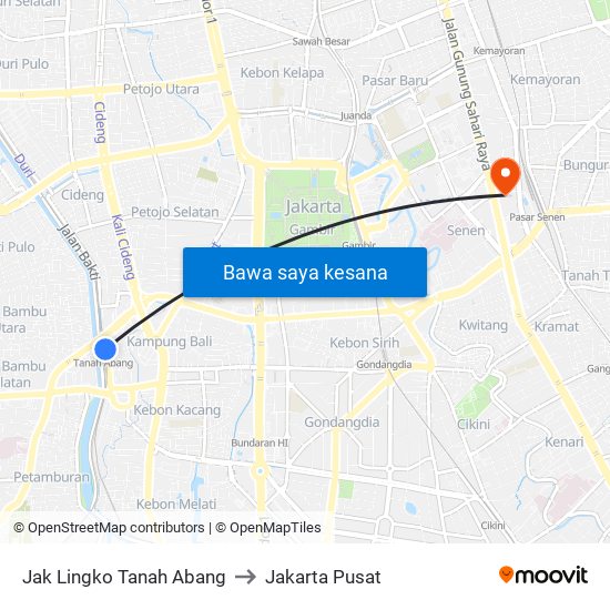 Jak Lingko Tanah Abang to Jakarta Pusat map